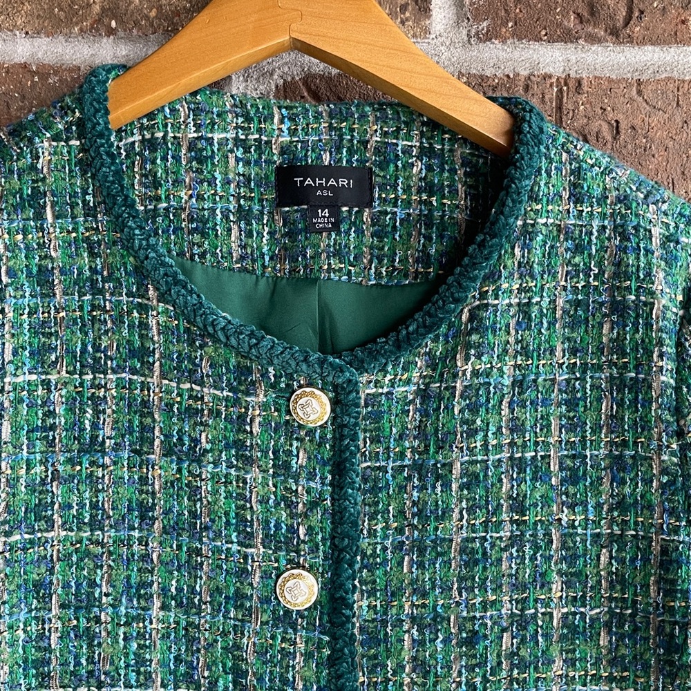 NEW TAHARI ASL Classic Tweed Jacket - Green - Picture 4 of 16